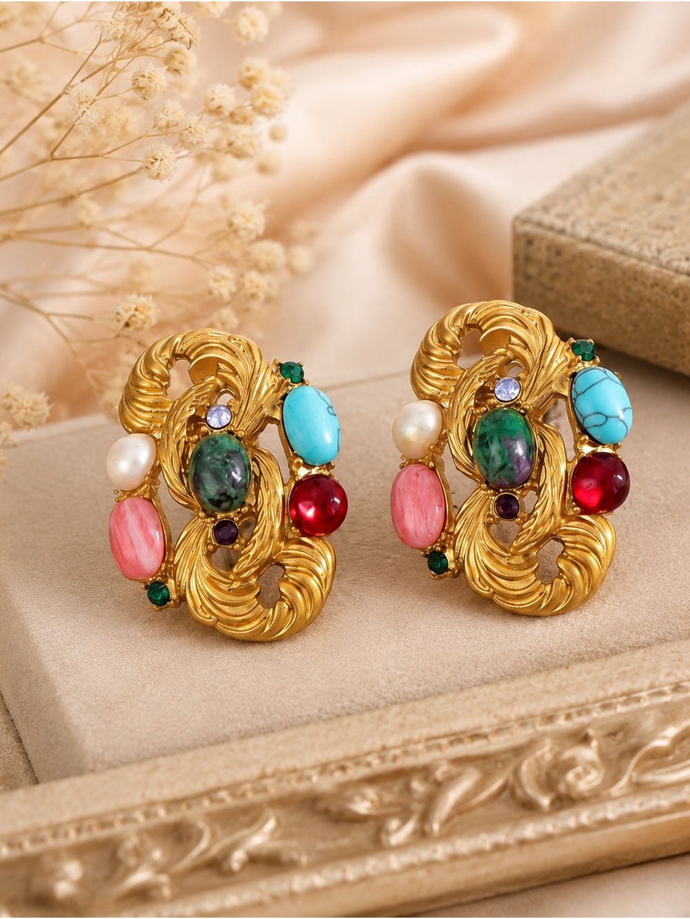 Vintage Inspired Gold Statement Earrings
